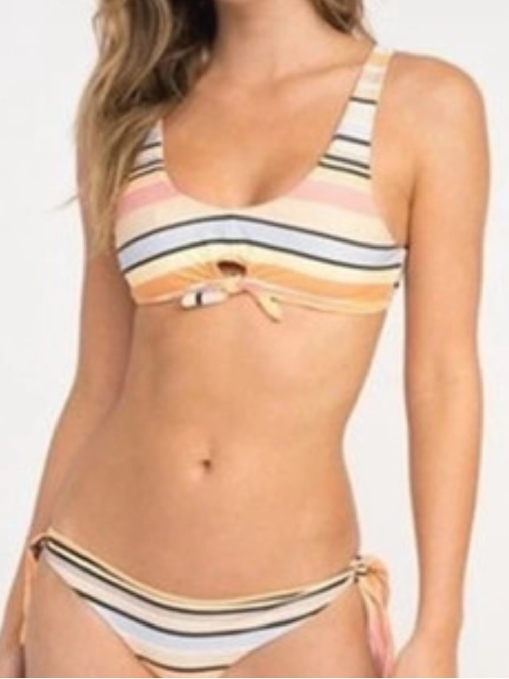 Rvca Sunset Stripe Reversible Tie Front Keyhole Bikini Top‎ XS